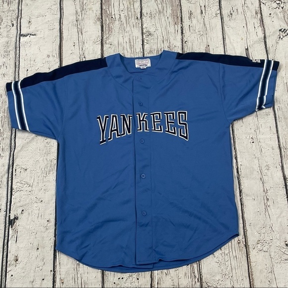 Vintage 90s New York Yankees Blue MLB Baseball Starter Sports Stitched Jersey - Picture 1 of 5